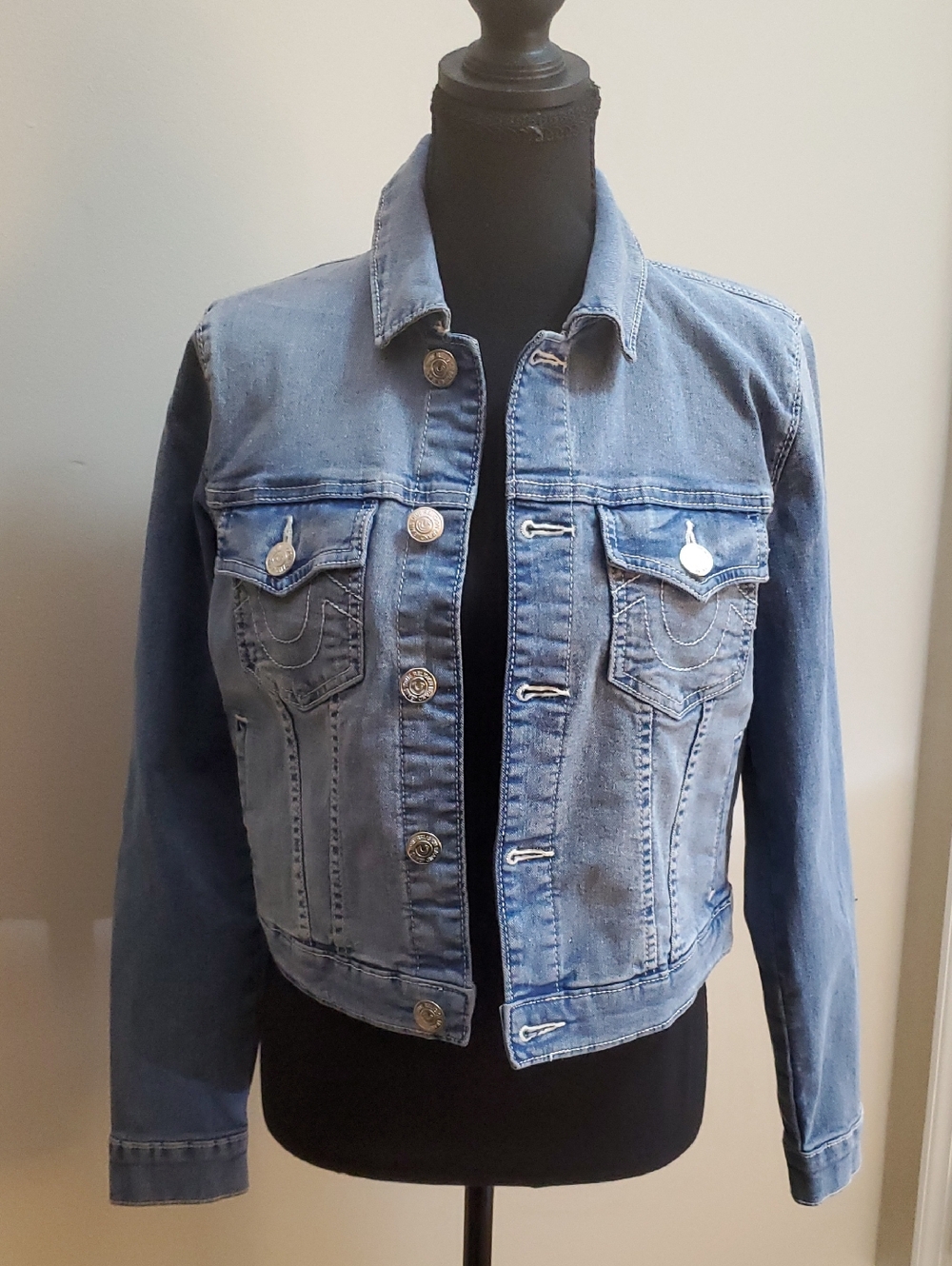 True Religion Light Blue Cropped Denim Jacket
